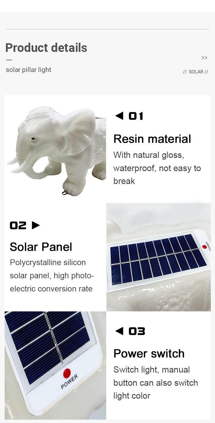 Cute Elephant LED Solar Pillar Light Waterproof Solar Garden Light