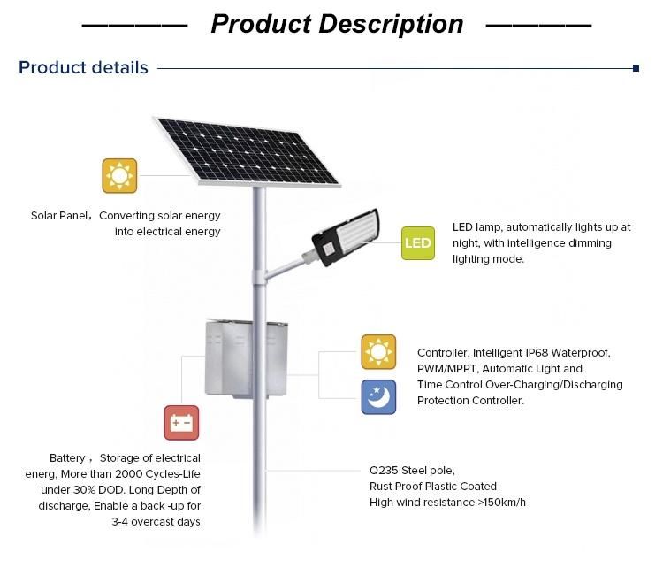 3 Years Warranty 8m Pole 60W LED Solar Streetlights