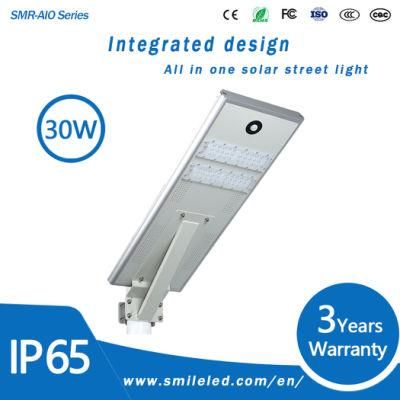 30W LED Integrated Solar Street Light with Portable Sunlight Panel Power From China