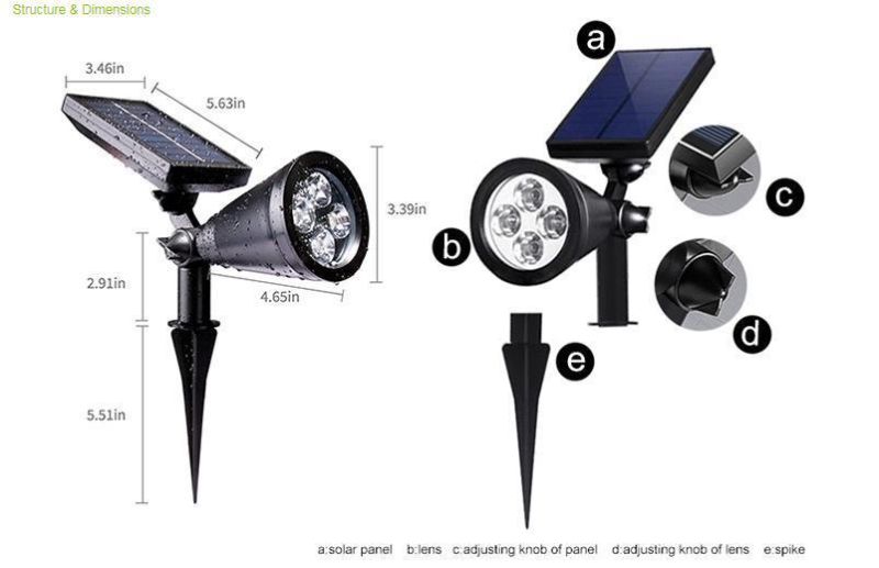Solar Landscape Spotlight, Solar Spot Lights with Waterproof LED and Solar Panel Integrated, Solar Powered Spotlight Garden Light