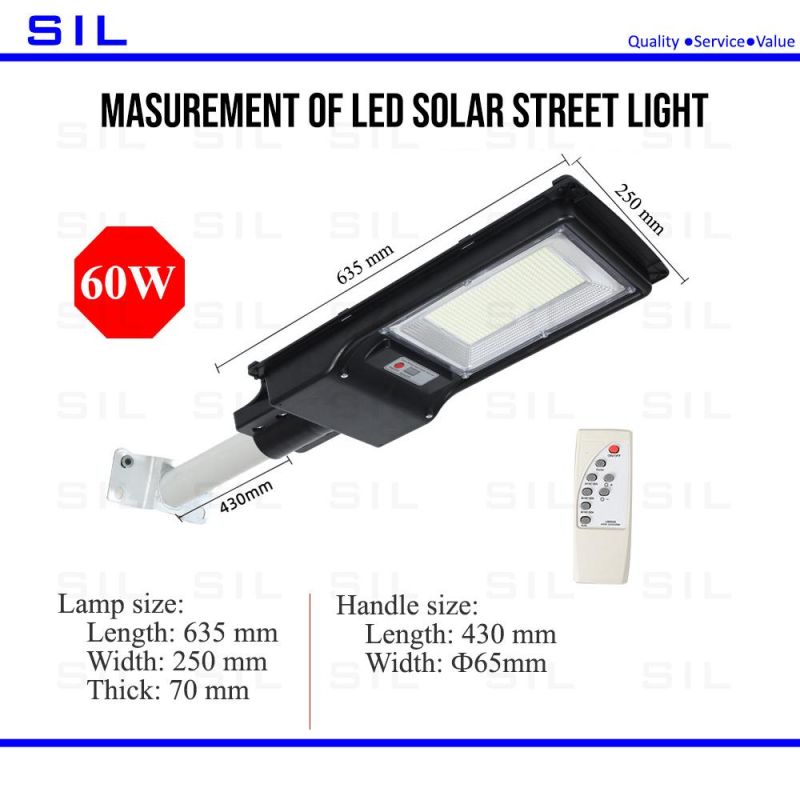 High Brightness Motion Sensor Waterproof Outdoor IP65 60watt All in One Integrated Solar LED Streetlight