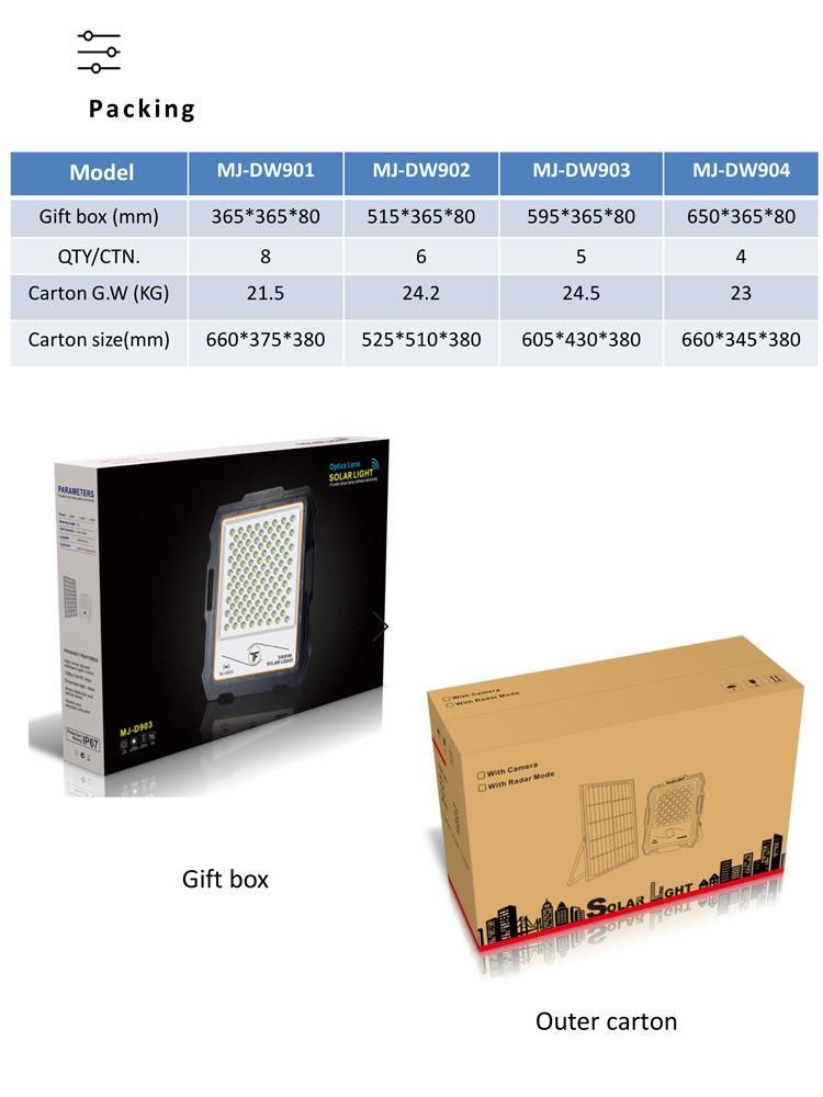 Mj-Dw903 300W LED Solar Flood Light with Camera