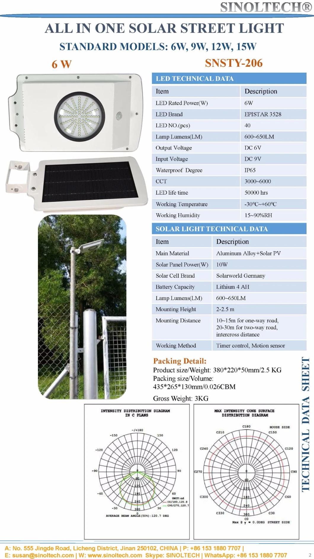 Motion Sensor 6W LED Integrated Solar LED Garden Lamp (SNSTY-206)