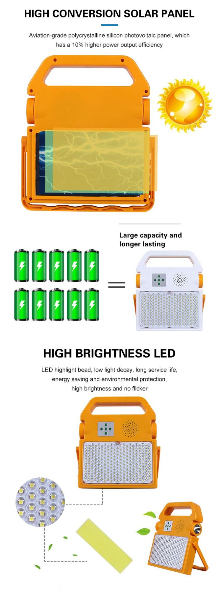 Camping Music 100W Home Emergency LED Solar Flood Lights