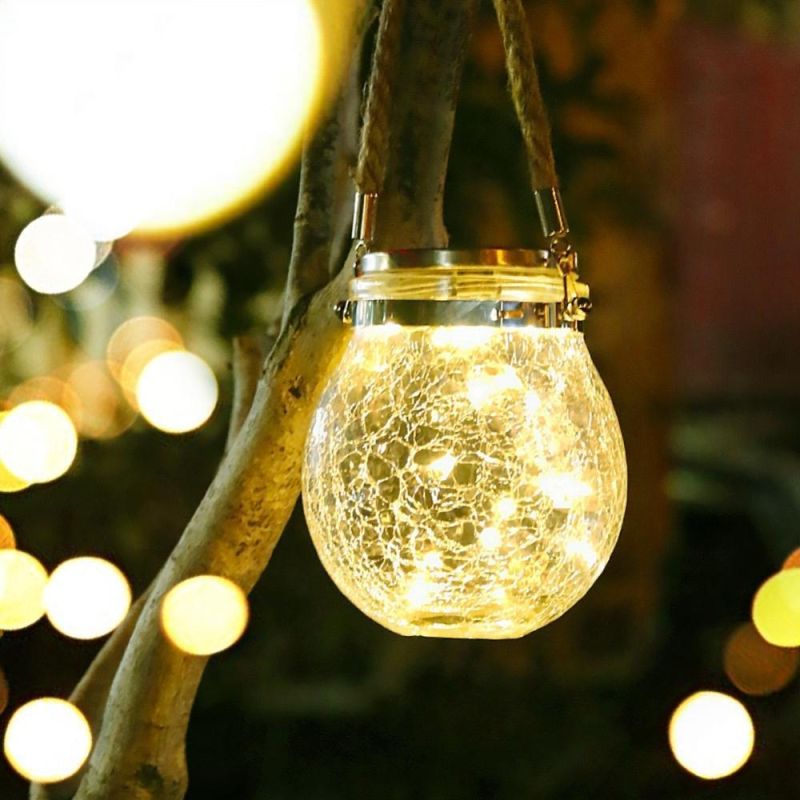 Hanging Solar Lights Christmas Yard Decoration, Solar Lanterns LED Solar Crackle Globe Hanging Waterproof Solar Flower Lights, Warm Light Wyz19765