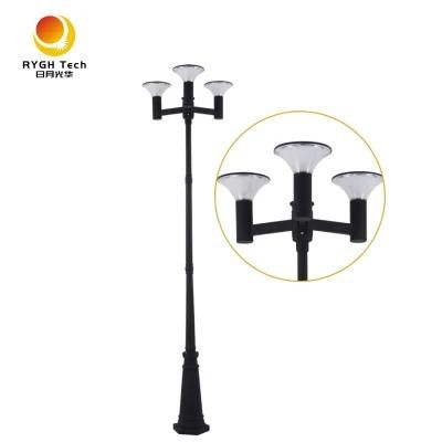 Outdoor Integrated Three-Headed 15W LED Solar Garden Light with Pole