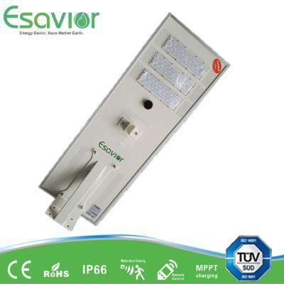 Esavior IP66 6000-7200lm Waterproof All in One Integrated LED Solar Street Lights Outdoor Lamp with PIR and TUV/CE/Rosh Certificate