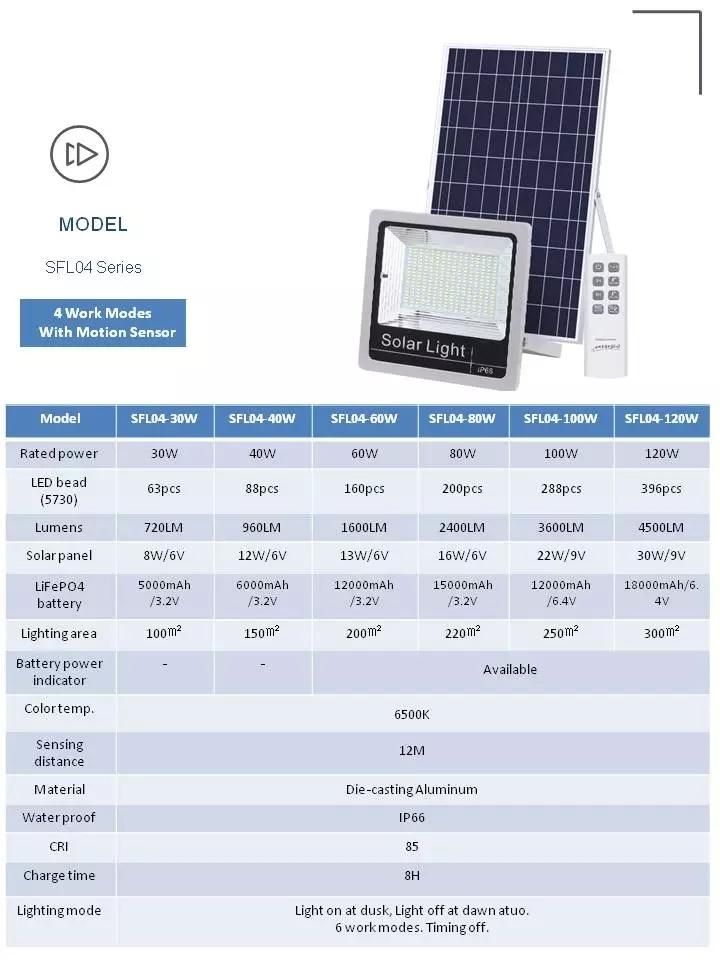 Sfl04-100W Solar Flood Light with Motion Sensor