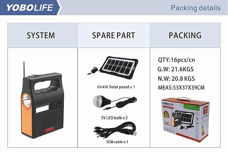 Yobolife portable Solar Light with FM Radio and Supper Bright LED Bulb