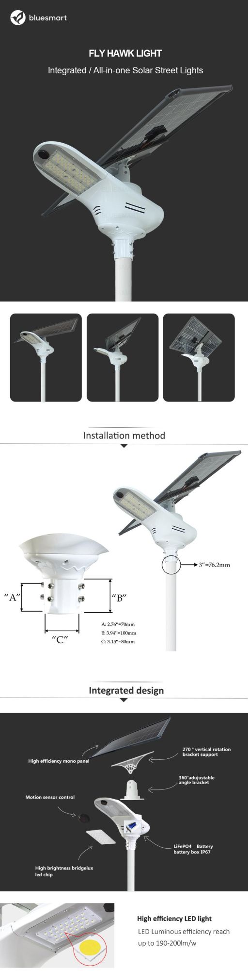 Solar Street Lamps with Adjustable Solar Panel for Saudi Arabia Projects