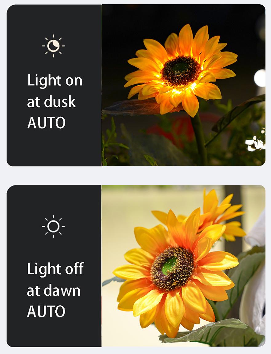 Waterproof Outdoor Decorate Solar Energy Sunflower LED Lamps for Garden Lawn