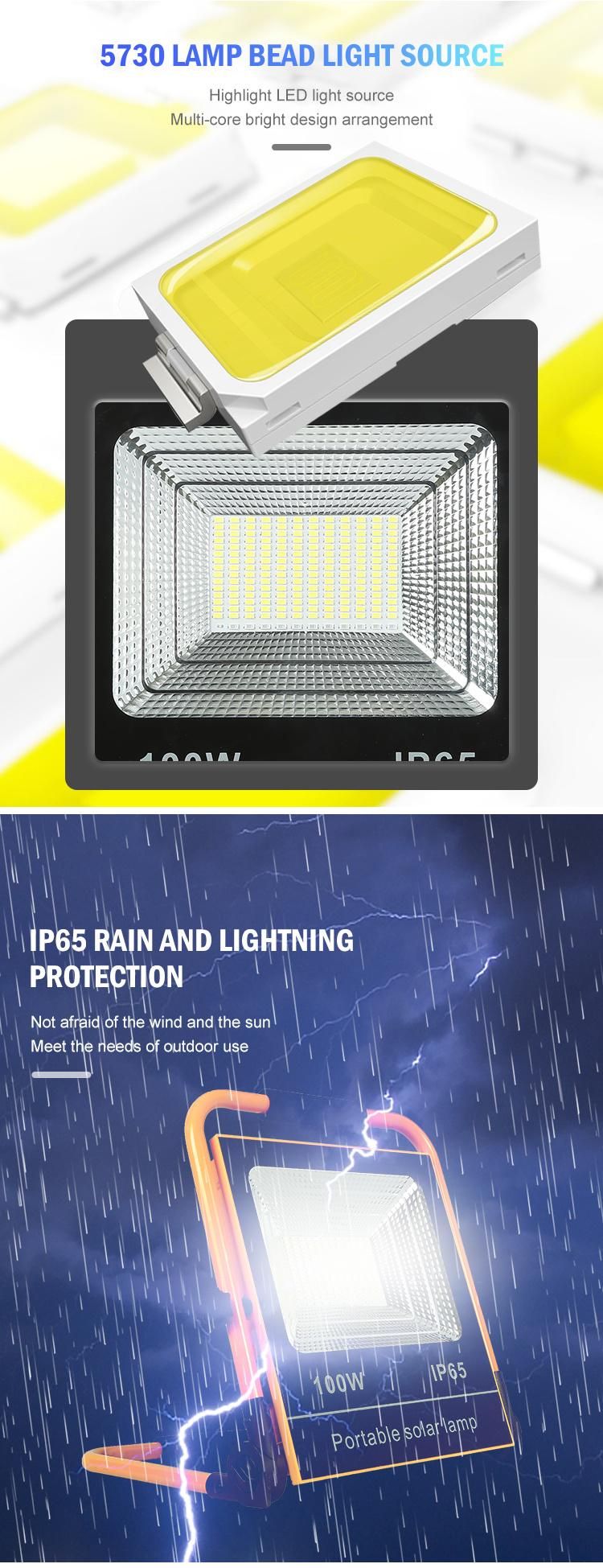 Portable Remote Control Outdoor IP65 Waterproof 30W 50W 100W Solar LED Flood Light