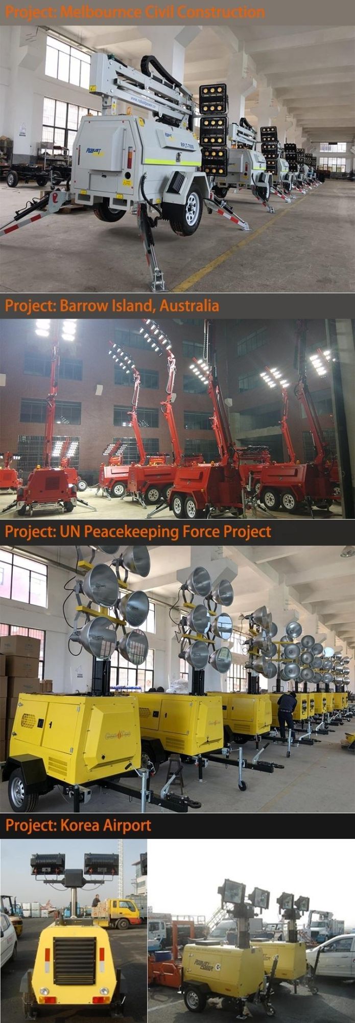 10m Mast 270L Hydraulic Diesel Generator Mobile LED Light Tower