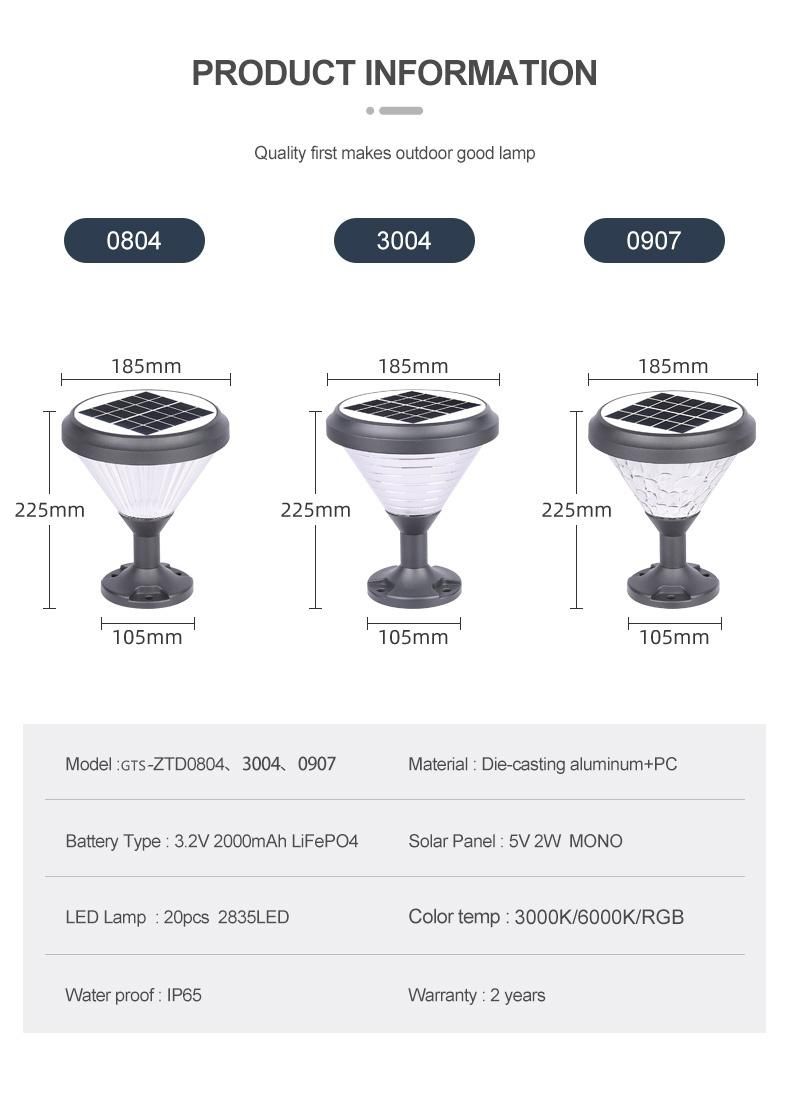 IP65 Solar Streetlight and Solar Pillar Garden Light with Motion Sensor