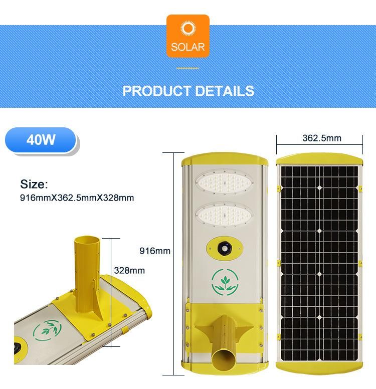 200lm/W Hi-Brightness LED Home Outdoor 40W Integrated Solar Street Light