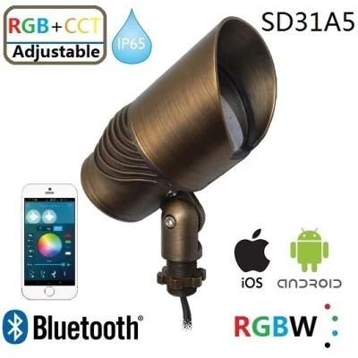 Bluetooth RGB+CCT Controllable LED Brass Garden Light with IP65