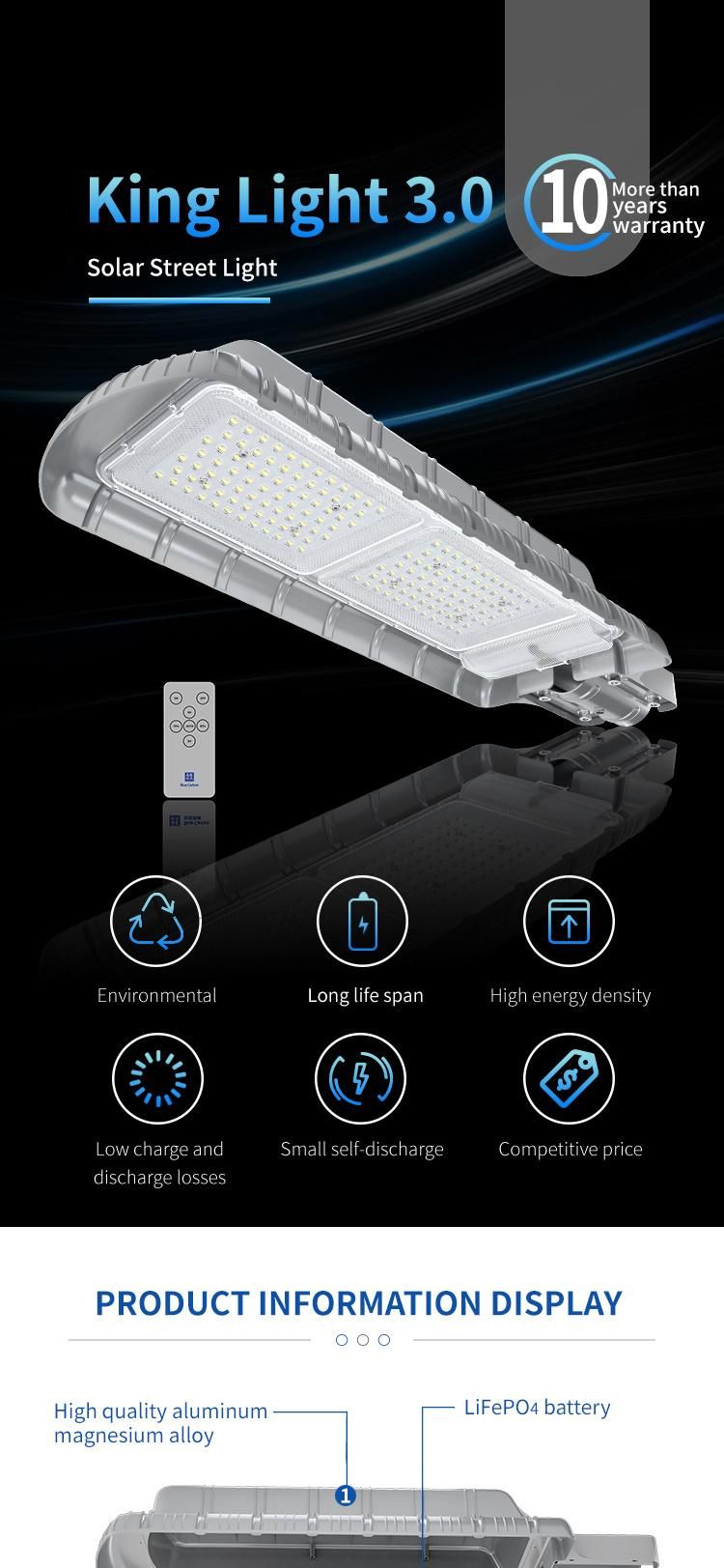 180W Solar Panels and 200ah LiFePO4 Battery 13600lm 120W LED Solar Street Light