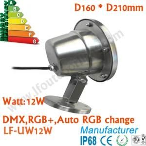 12V 12W, 304 316 Stainless Steel 12W IP68 LED Underwater Spotlight