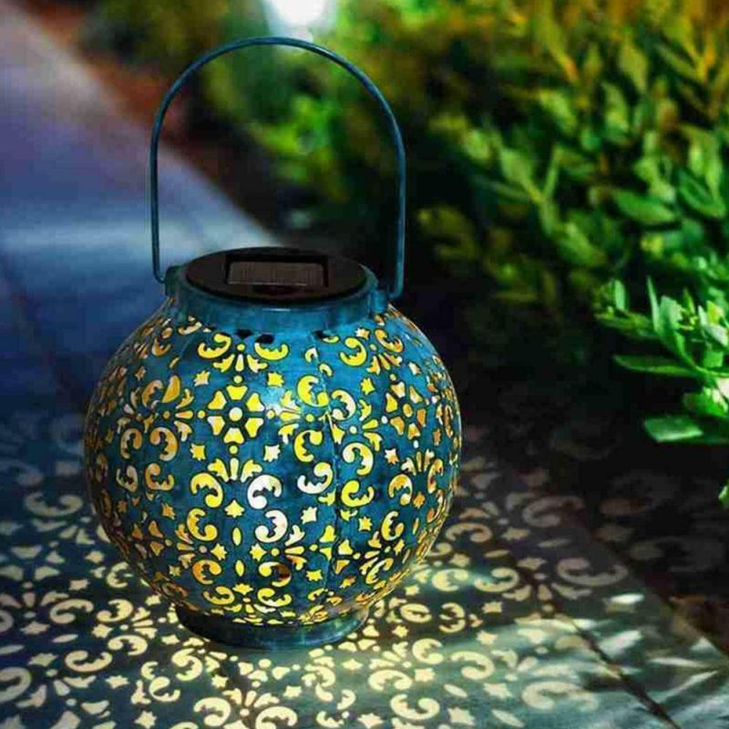 Simva LED Lantern Outdoor Solar Power Hanging Lamp Garden Lawn Landscape Light, Hanging Lamp Hollow Solar LED Iron Art Lantern Light Solar LED Garden