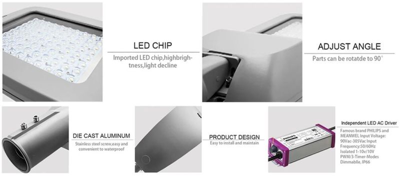 Manufacture Hot Sale 80W 100W LED Solar Light Lamp 3030 Chips 3 Years Warranty >140lm/W IP65 Adjustable Beam Angle