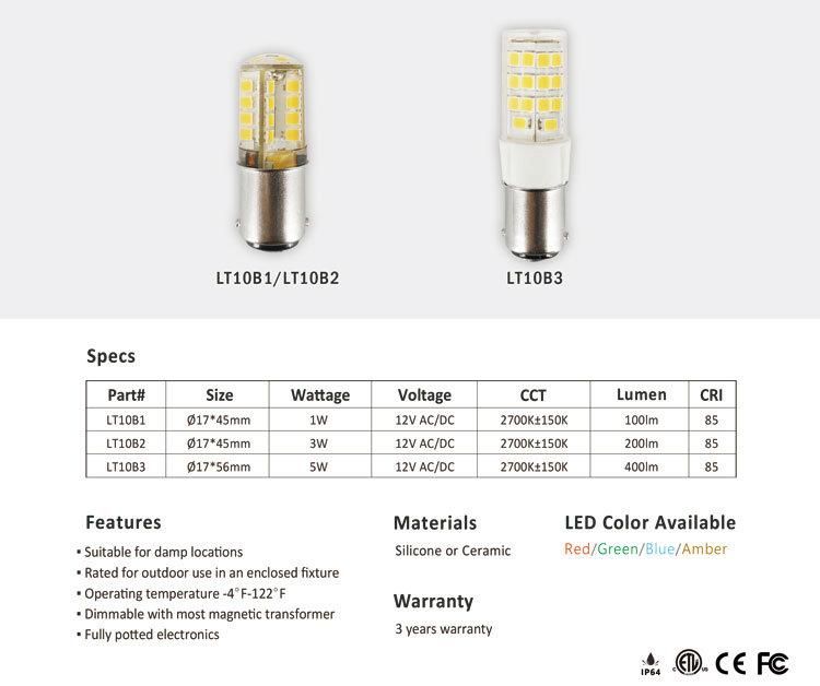 Lt104b2 3watt 20-25W Halogen Bulb Replacement Sc Bayonet LED Light Bulb for Outdoor Landscape Yard Applications