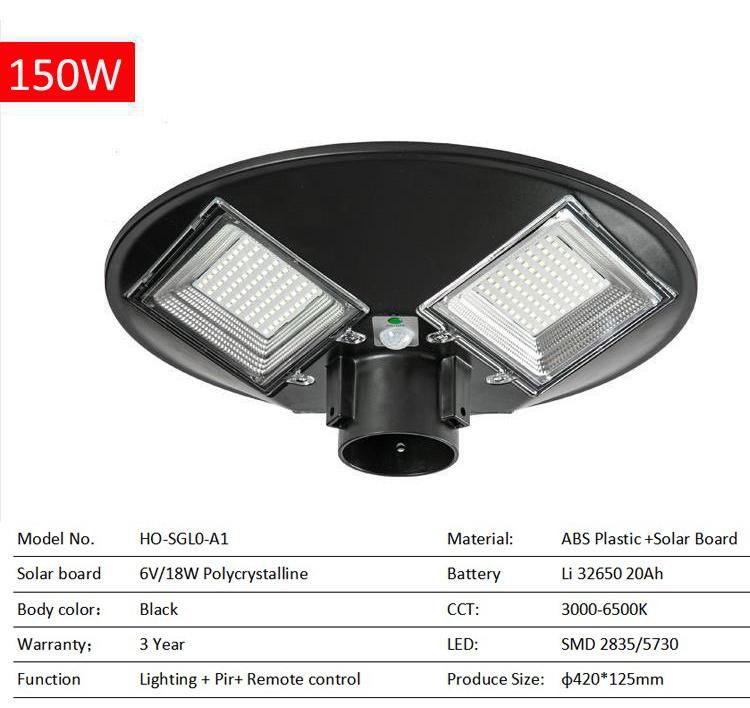 Factory Price Remote Control ABS Housing Outdoor IP65 Waterproof 300W 500W Solar LED Garden Light