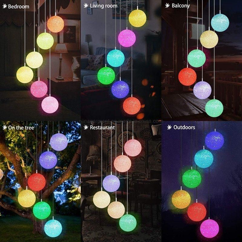 LED Solar Light Ball Wind Chime Changing Color Waterproof Star Heart Wind Chimes for Home Party Outdoor Night Garden Decoration