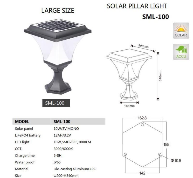 Good Quality Outdoor Pillar Light Aluminum PC Garden Lamp Post Classic Solar Garden Light