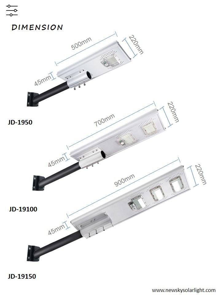 Manufacturer 50W 100W 150W Waterproof IP65 Outdoor All in One/ Integrated Solar LED Street Light for Civil