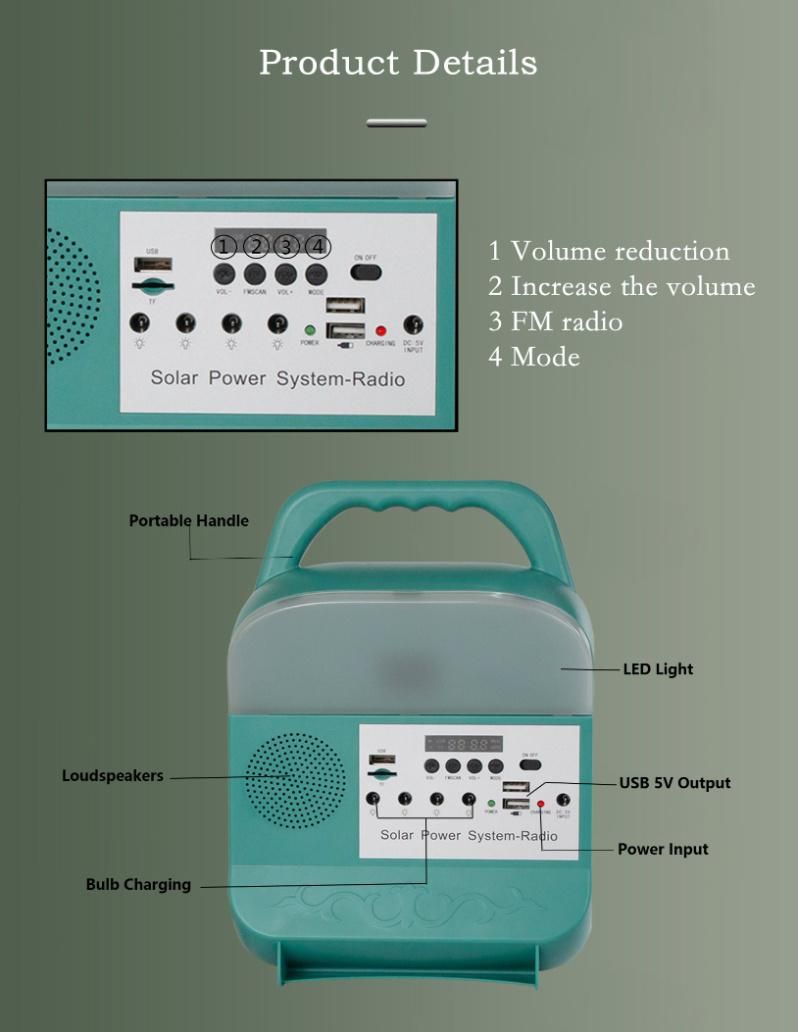 Potable Power Supply Solar Energy Systems Solar Panel Power Station with Radio as Lighting System Solar Lights