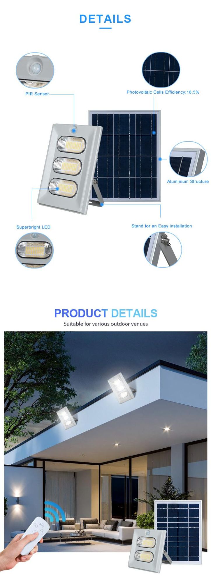 Alltop Factory Directly IP65 Outdoor Sportground 50W 100W 150W Solar LED Flood Light