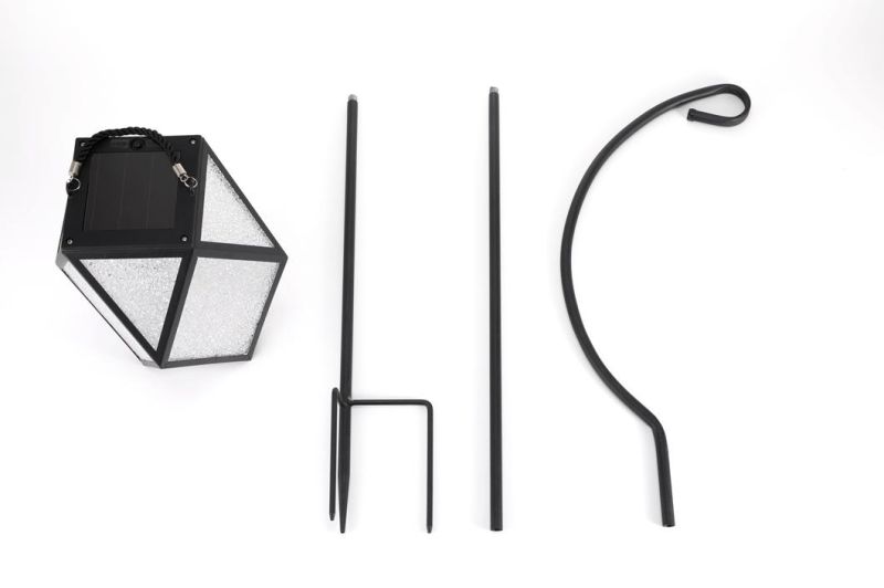 Modern Polyhedron Solar Lantern Garden Stake Light with Shepherd Hook