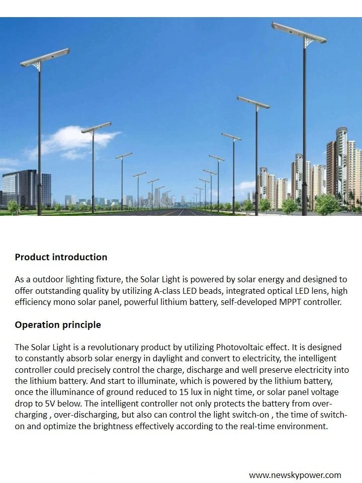 100W IP67 Waterproof Split LED Solar Street Light with CB CE Certification and Lithium Battery Control System for Road and Garden