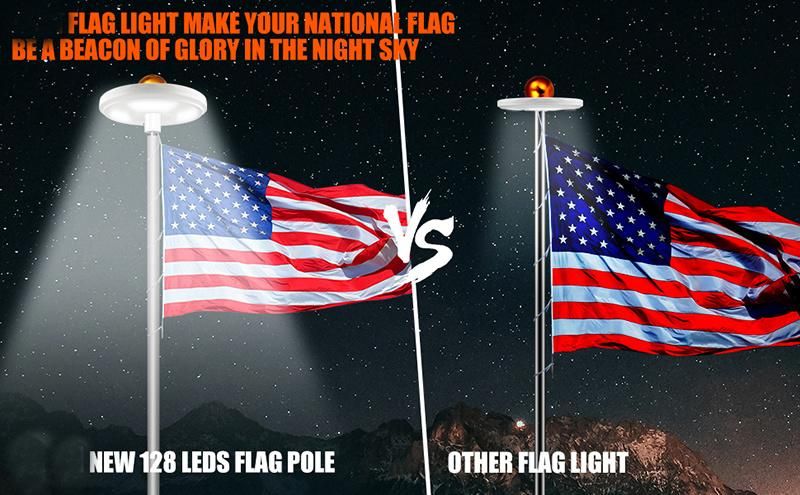 Solar Flag Pole Light 128 LED, 640 Lumens Solar Powered Flagpole Lights for Most 15 to 25FT Flag Poles 100% Flag Coverage, 2 Modes 2500mAh Downlight Last up to