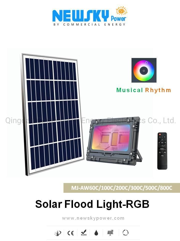 2022 New Design Music Sensor Waterproof RGB 100W Solar Flood Light