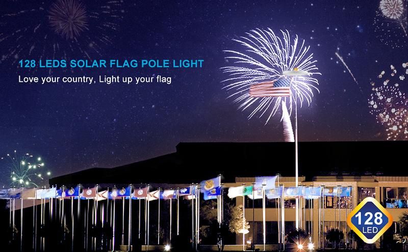 Solar Flag Pole Light 128 LED Light, Super Bright LED Solar Powered Lights on Most 15 to 25FT Flagpole 100% Flag Coverage, 2 Modes 2500mAh Downlight up Flag