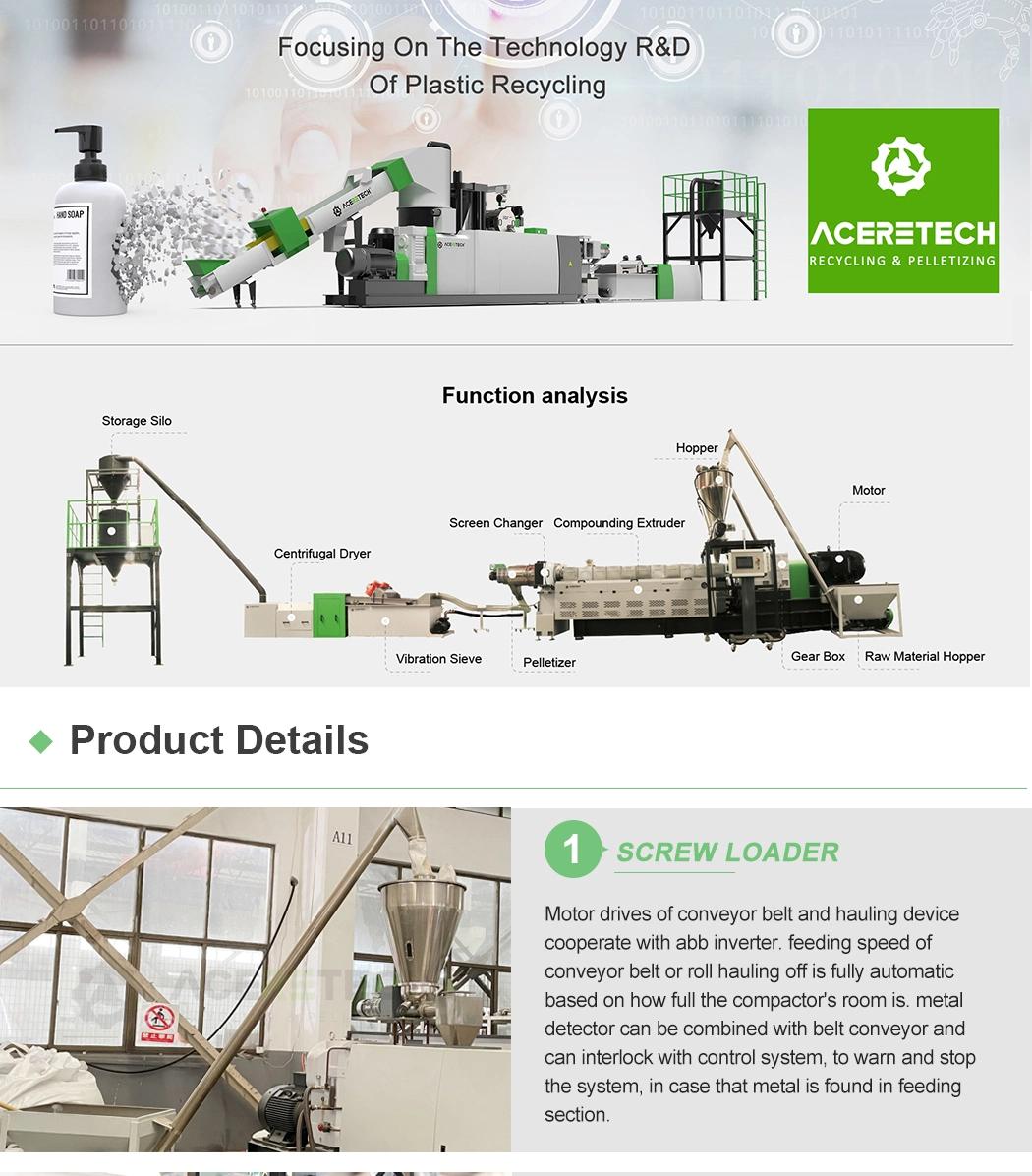 Double Screw Extruder for Waste Pet Film/Filament/Flakes/Regrinds Recycling