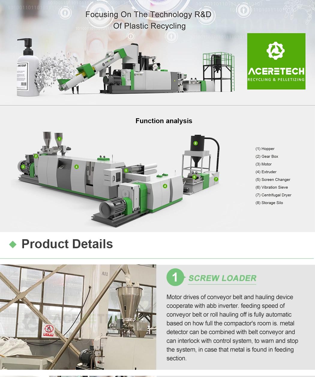 Aceretech Stable Production PE PP Plastic Granulating Pelletizing Machine Production Line