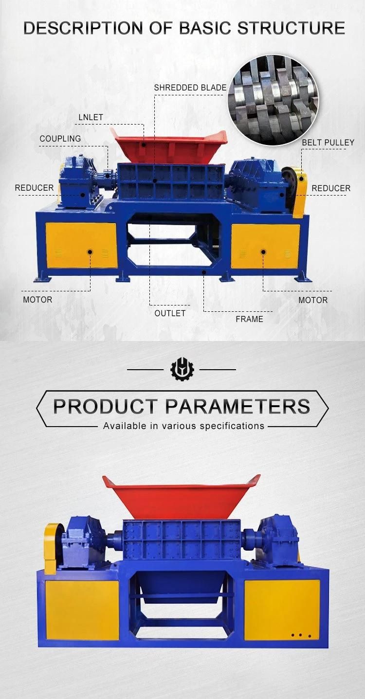 Large Twin Shaft Shredder Machine for Plastic Products Glass Metal Electronic Appliances Recycling and Shredding Machinery