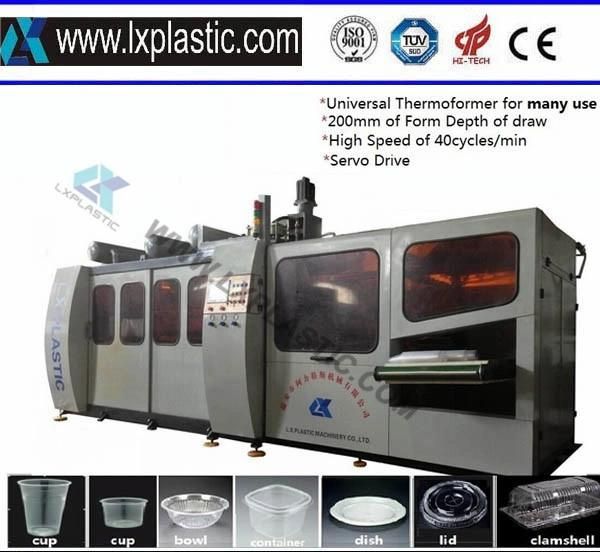 Ce Certificated Tilting Mould Plastic Cup Disposable Cup Cheap Pressure and Vacuum Thermoforming Machine Servo Thermoforming Equipment Line