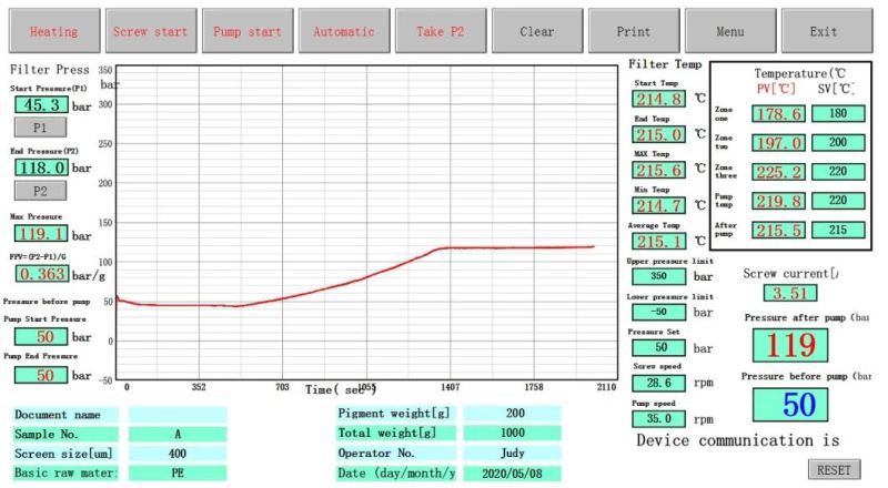 Pressure Filtration Testing Equipment for Checking Impurities in Polymer