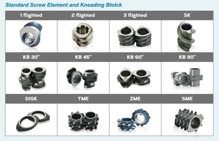 New Type Screw Elements for Apv PP PE Pet PC PBT ABS PVC Plastic Twin Screw Extruder Machine