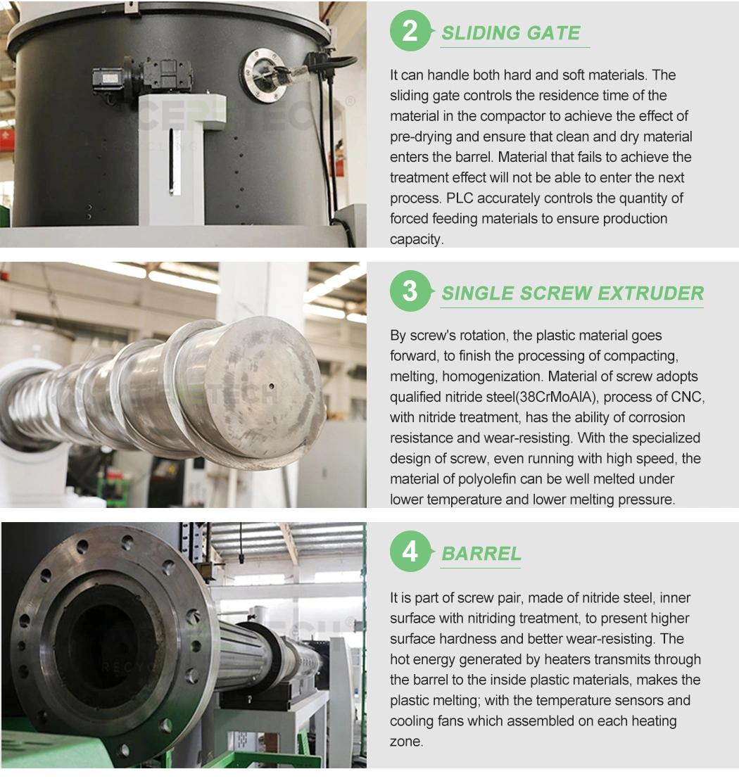 Factory Direct Two Stage Force Feed Pelletizing Recycling Granulator Pelletizer Machine for Plastic LDPE and Llpe Banana Film