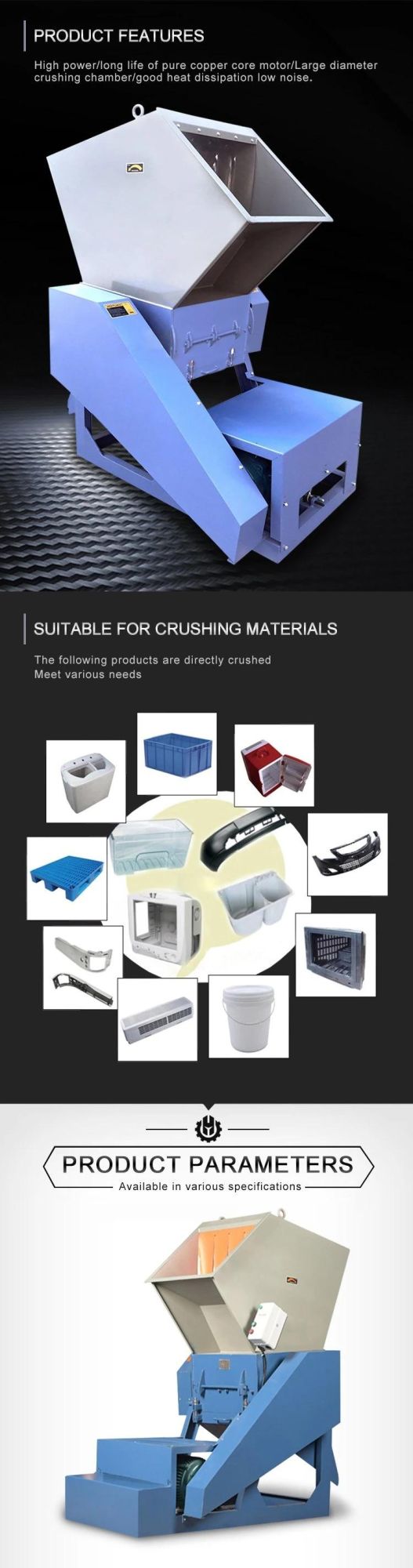2011 Mall Waste Plastic Recycling Hollow Crusher Machine for PP/PE/PVC/HDPE/Pet Bottle with High Efficiency.