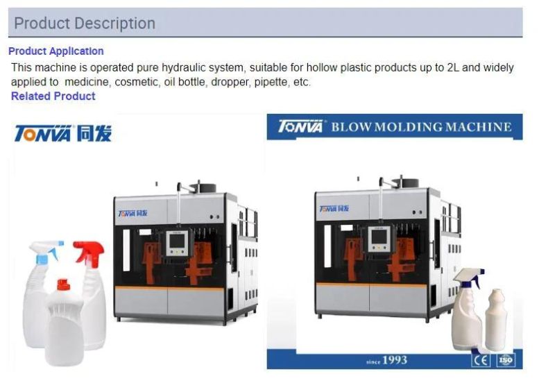 Plastic PE Bottle 1L 500ml Extrusion Blow Molding Machine New 2022 Tonva Brand