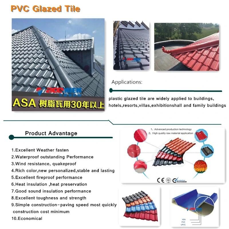 Plastic PVC/ASA Glazed Roof Tile Roll Forming Making Extruder Machine