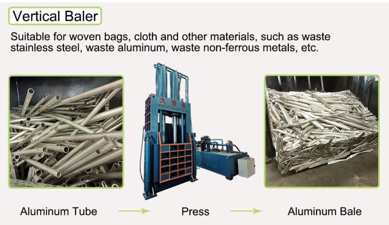 Pressing Waste Plastic Film Pet Bottles, Aluminum Cans, Waste Textile Closed Door Vertical Baler