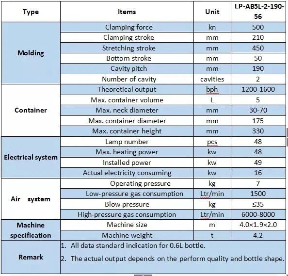 Taizhou Factory Supply High Speed Pet 5L 2cavity Oil Bottle Full Automatic Bottle Blowing Machine