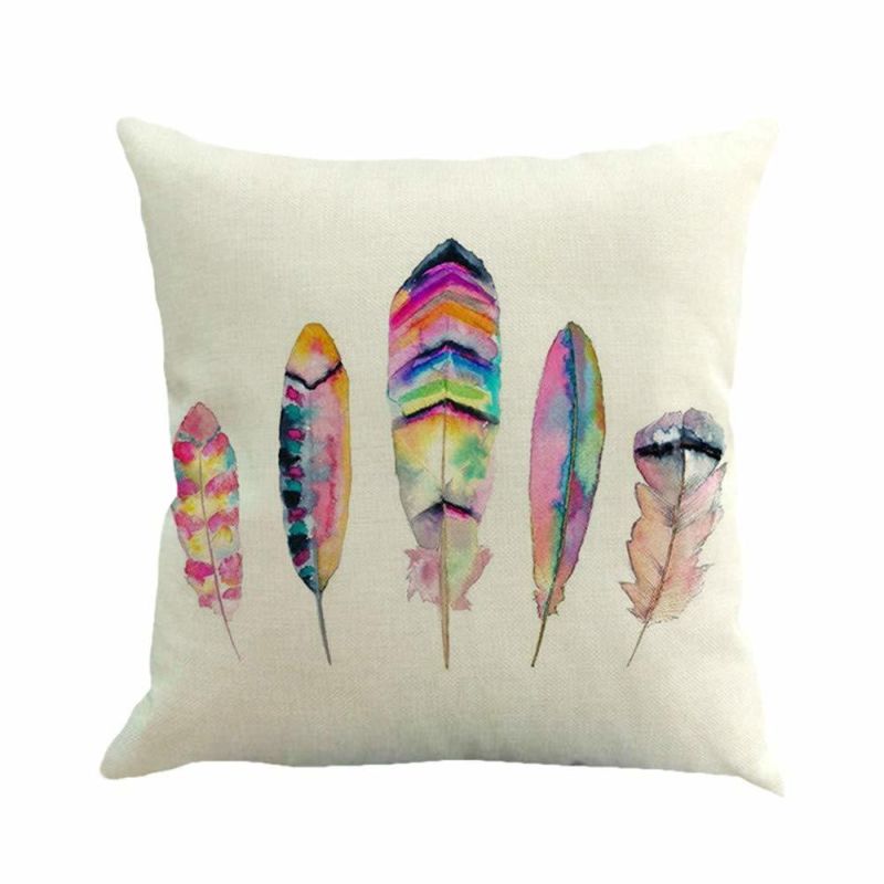 Fashion Feather Printing Design Soft Cushion on Sofa 100% Cotton Linen Fabric Chair Cushion Pillow Case Daily Use Cushion Cover