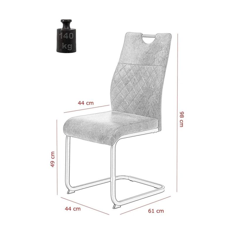 Back with Diamond Quilting and Handle Square Metal Frame Powder Coated Gray Dining Chair